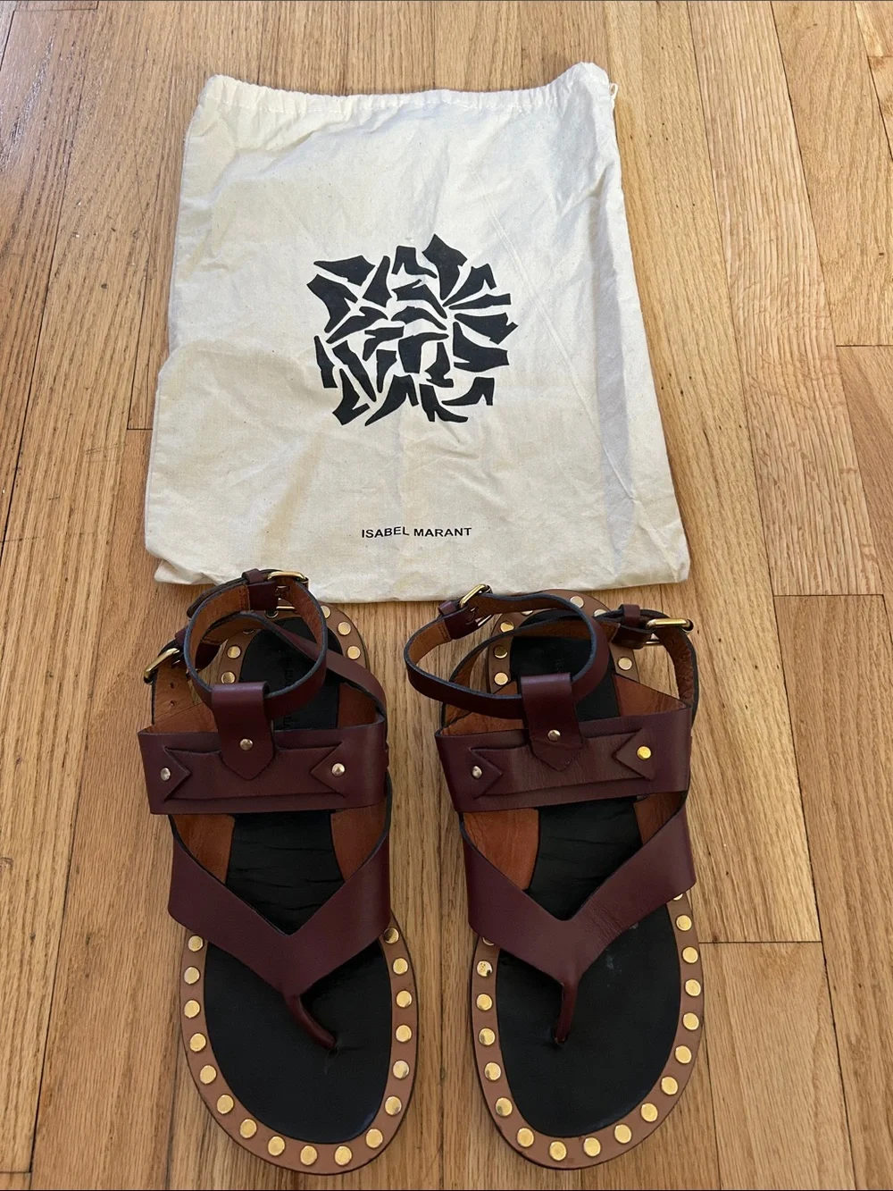 Isabel Marant Brown and Black Studded Leather Sandals